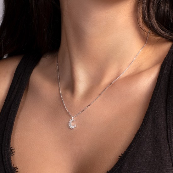 Little Moon Silver Necklace For Women