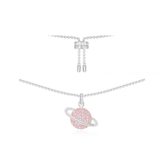 Pink Silver Planet Necklace For Womens